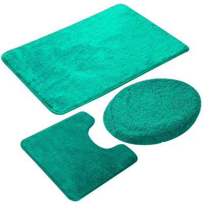 3 Pieces Bathroom Rugs Set, Non Slip Microfiber Bathroom Rugs Shower Mat with U-Shaped Contour Mat and Toilet Lid Cover, Super Absorbent Machine Washable Bath Mats for Tub, Shower, Bathroom (Green)