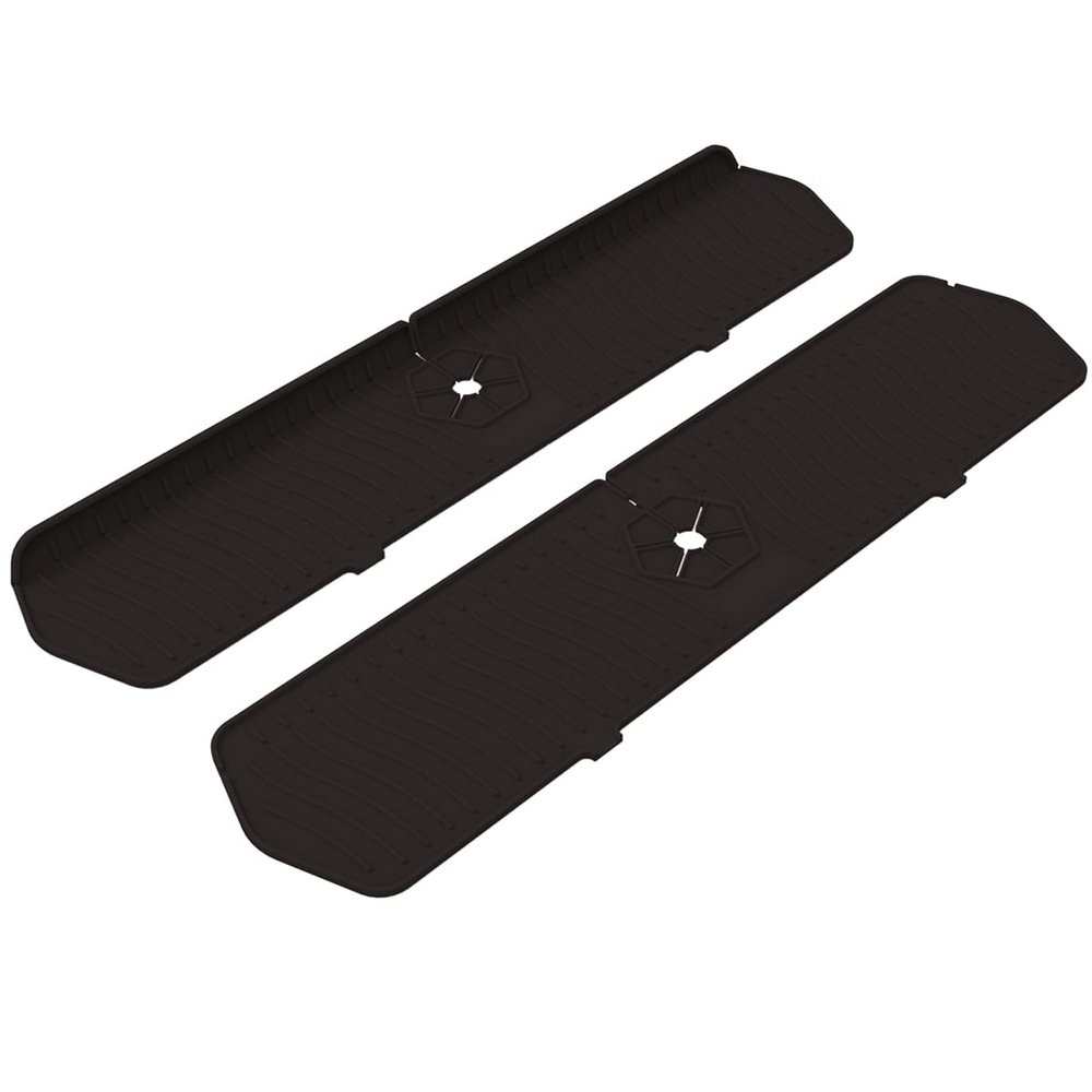 2 Pack Kitchen Faucet Sink Splash Guard, 24" x 5.6'' Upgrade Silicone Faucet Water Catcher Mat, Sink Draining Pad Behind Faucet, Rubber Drying Mat for Countertop, Bathroom, Farmhouse, RV (Black)