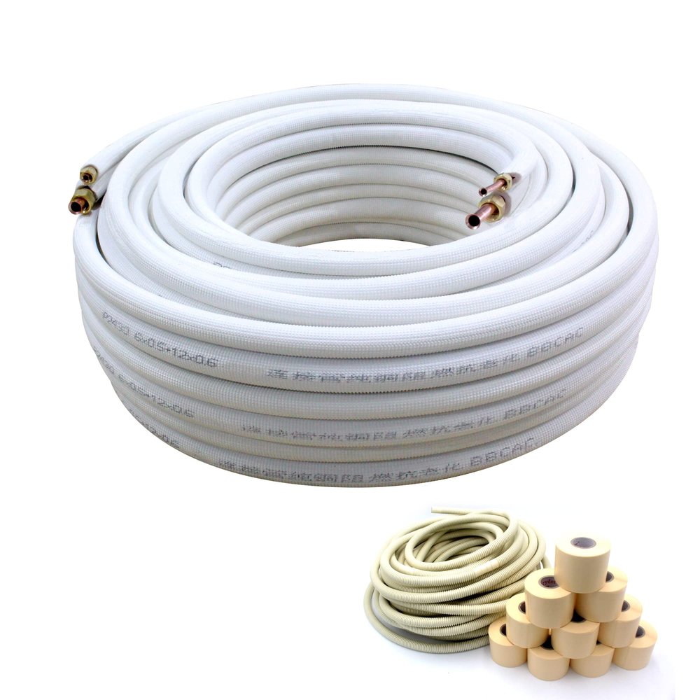 Air Conditioning Copper Tubing Pipe Extension Set,100 Ft Copper Pipes 1/4" & 3/8" PE Thickened for Mini Split AC and Heating Equipment Insulated Coil Line Set HVAC Refrigerant. (1/4" + 3/8" WITH NUTS)