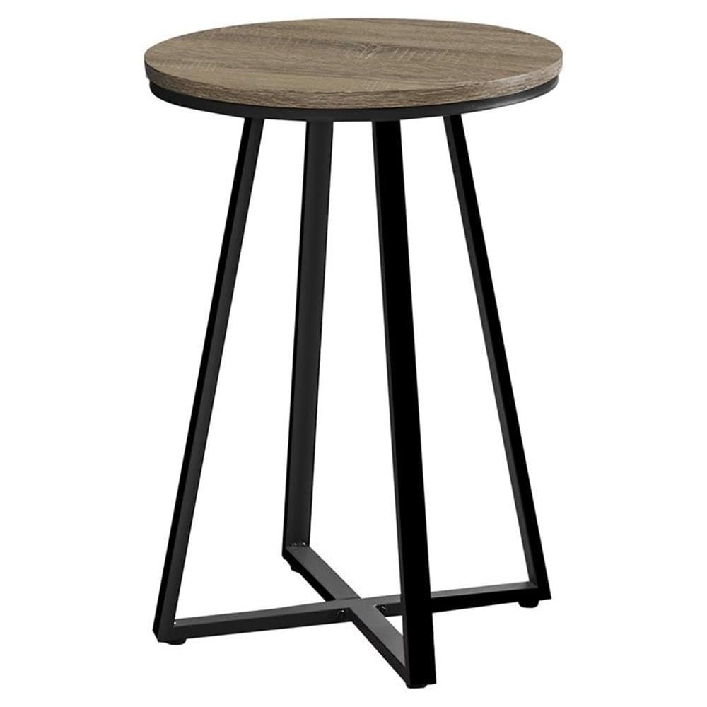 Monarch Specialties I 2177 Accent Table, Side, Round, End, Nightstand, Lamp, Living Room, Bedroom, Metal, Laminate, Brown, Black, Contemporary, Modern