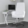 Merrick Lane Moselle Executive Home Office Chair - White Button Tufted Faux Leather Upholstery - Padded Welt Trimmed Arms - Swivel Seat - Chrome Base view 1
