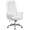 Merrick Lane Moselle Executive Home Office Chair - White Button Tufted Faux Leather Upholstery - Padded Welt Trimmed Arms - Swivel Seat - Chrome Base view 3