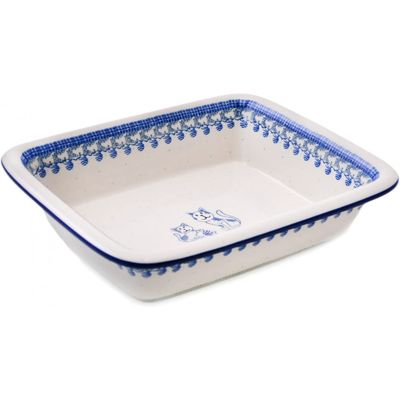 Polmedia Polish Pottery Rectangular Baker - Kitten Play Pattern Handmade in Boleslawiec Poland by Ceramika Artystyczna + Certificate of Authenticity