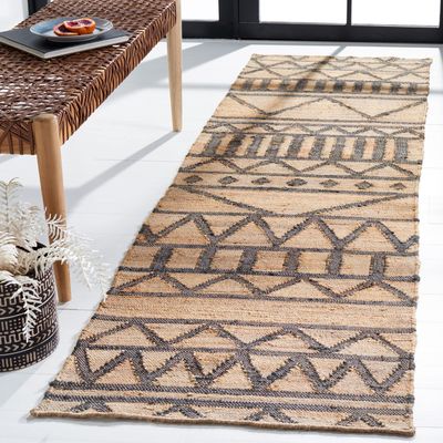 SAFAVIEH Kilim Collection Runner Rug - 2'3" x 8', Natural & Charcoal, Handmade Flat Weave Jute, Ideal for High Traffic Areas in Living Room, Bedroom (KLM752A)