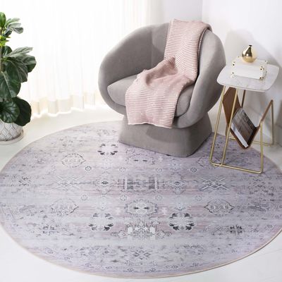 SAFAVIEH Washable Rug Tucson Collection - 6' Round, Pink & Beige, Slip Resistant & Easy to Clean, Ideal for Living Room, Bedroom, Dining Space (TSN133U)