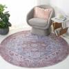 SAFAVIEH Washable Rug Tucson Collection - 6' Round, Grey Blue & Rust, Slip Resistant & Easy to Clean, Ideal for Living Room, Bedroom, Dining Space (TSN102G) view 1
