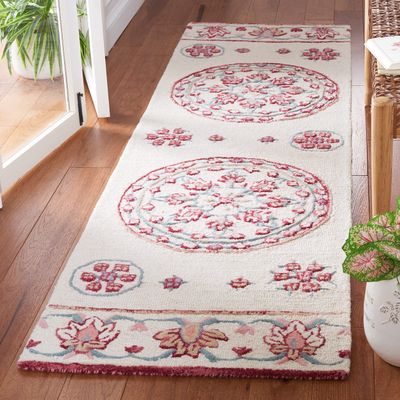 SAFAVIEH Bellagio Collection 2'3" x 8' Ivory/Red BLG601A Handmade Medallion Wool Entryway Foyer Living Room Bedroom Runner Rug