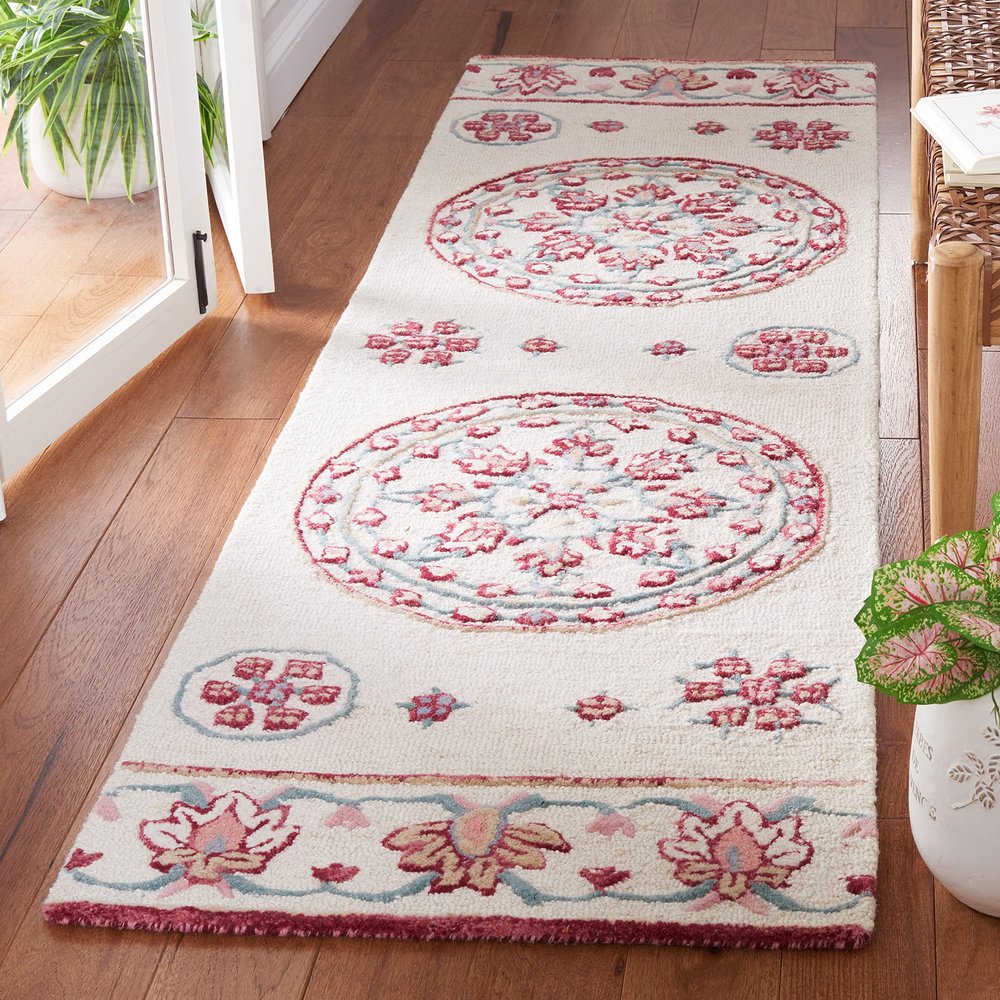 SAFAVIEH Bellagio Collection 2'3" x 8' Ivory/Red BLG601A Handmade Medallion Wool Entryway Foyer Living Room Bedroom Runner Rug