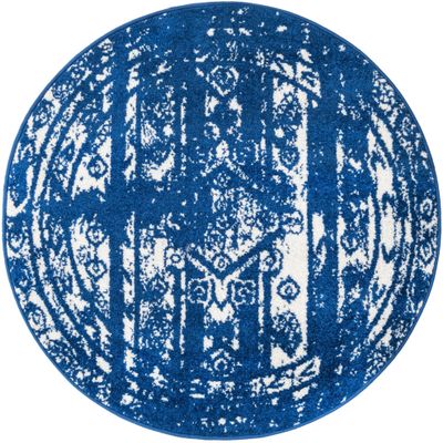 Unique Loom Lennon Collection Area Rug - Zal (3' Round, Navy Blue/ Ivory)