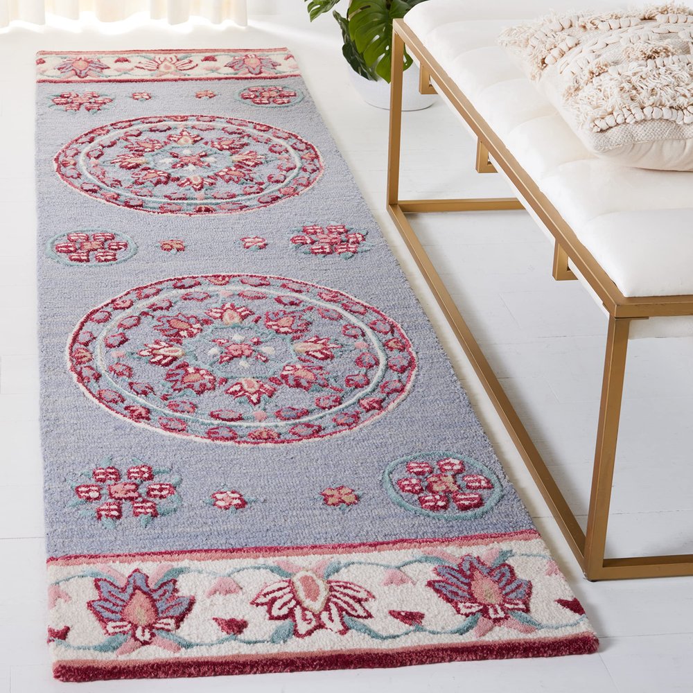 SAFAVIEH Bellagio Collection 2'3" x 8' Dark Grey/Ivory BLG601H Handmade Medallion Wool Entryway Foyer Living Room Bedroom Runner Rug