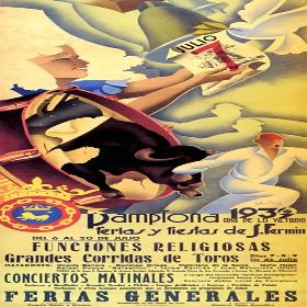 1939 Spain Pamplona Fiesta De San Fermin Bull Run Vintage Poster Reproduction (10 X 24 Image Size Paper)
