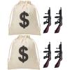 Zhanmai 6 Pcs Inflatable Gun Props Canvas Money Bag Pouch Set 1920s Party Decorations Money Bag with Drawstring Closure Party Prop Guns, Gangster Favors 20s Cosplay Theme Birthday Decoration view 1