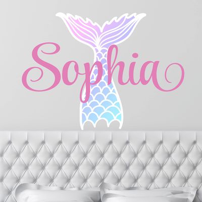 Custom Name Mermaid Nursery Wall Decal - Girls Personalized Name Mermaid Wall Sticker - Custom Name Sign - Custom Name Stencil Monogram - Girls Nursery Wall Decor (54" Wide x 36" high)