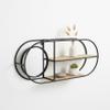 Metal And Wood Wall Shelf  Storage Shelf With Mirror And Open Shelves, Entryway Or Bathroom Wall Home Decor, Industrial Wall Organizer For Keys, Mail, And Display  23" x 5" x 10", Brown Black view 1
