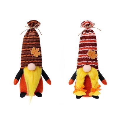 2 Pack Fall Decor Thanksgiving Decorations Harvest Gnome Plush Doll Elf Dwarf Doll Figurine with Maple Leaves Sunflower Autumn Decor for Festival Gifts Home Holiday Decoration (Harvest Gnome A)