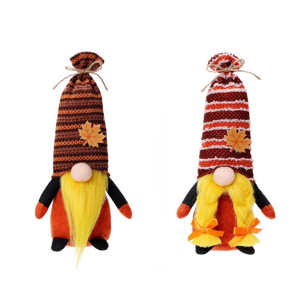 2 Pack Fall Decor Thanksgiving Decorations Harvest Gnome Plush Doll Elf Dwarf Doll Figurine with Maple Leaves Sunflower Autumn Decor for Festival Gifts Home Holiday Decoration (Harvest Gnome A)