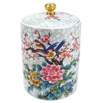 FERCAISH Ceramic Food Storage Jar, Tea Storage Jar Ceramic Candy Canister Organizer with Airtight Lid Kitchen Food Storage Container for Coffee, Herb, Beans Cookie,Tea (Flower)