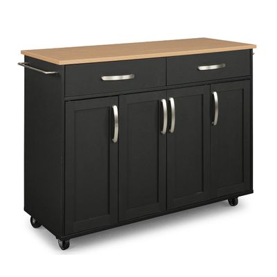 homestyles Storage Plus Black Mobile Kitchen Cart with Laminate Top