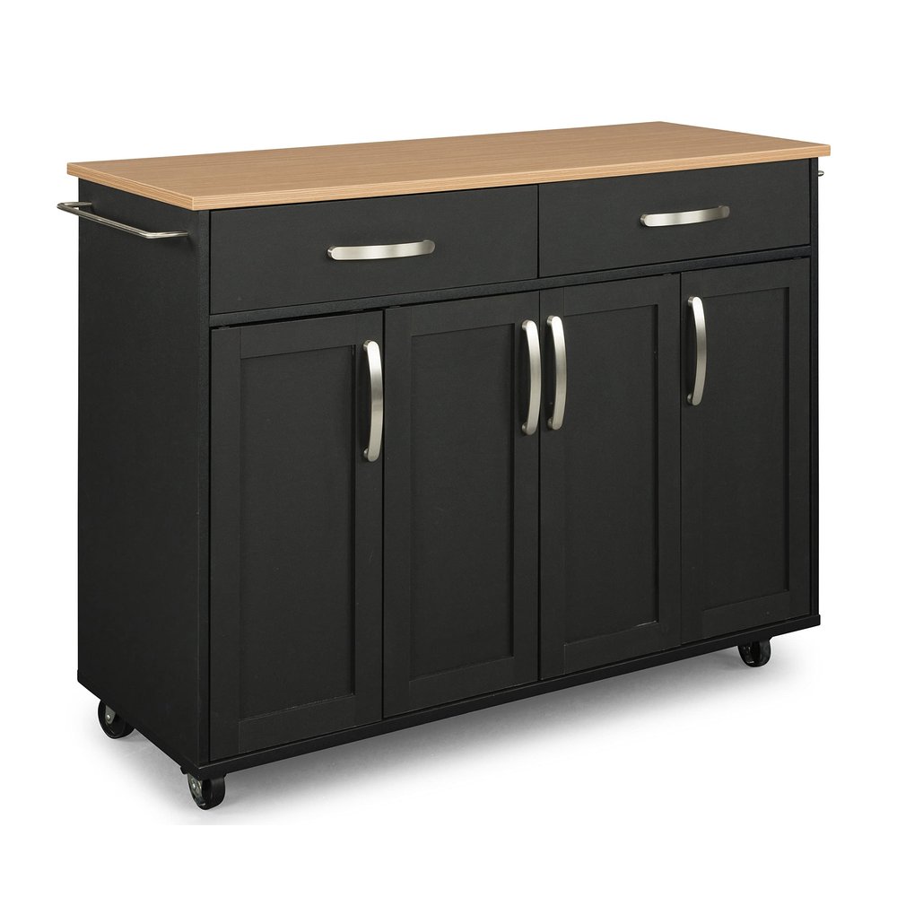 homestyles Storage Plus Black Mobile Kitchen Cart with Laminate Top