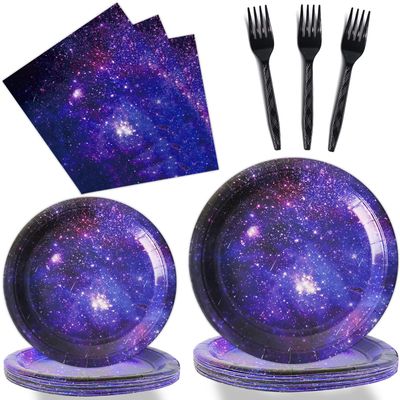 gisgfim 96 Pcs Space Galaxy Plates and Napkins Party Supplies Outer Space Theme Tableware Set Starry Night Solar System Party Decorations Favors for Girls Boys Birthday Baby Shower Serves 24