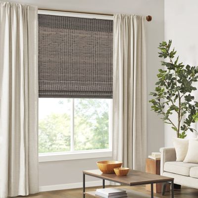 Madison Park Eastfield 100% Bamboo Cordless Roman Shades-Woven Wooden Privacy Panel, Light Filtering Easy Installation Window Blind Treatment, Bedroom, Living Room Decor, 29" W x 64" L, Grey Ash