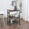 HOMCOM 3 Tier Rolling Kitchen Cart with Storage, Kitchen Island Cart on Wheels with 2 Sliding Fruit Basket, Microwave Cart with Side Hooks for Dining Room, Brown view 2