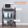 HOMCOM 3 Tier Rolling Kitchen Cart with Storage, Kitchen Island Cart on Wheels with 2 Sliding Fruit Basket, Microwave Cart with Side Hooks for Dining Room, Brown view 3