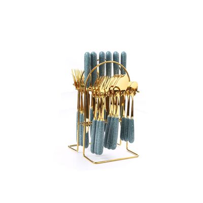 24 Piece Silverware Set for 6, Gold Plated Stainless Steel Flatware Set, Modern Dinner Set, Spoons and forks Set in Home and Kitchen, Dishwasher Safe
