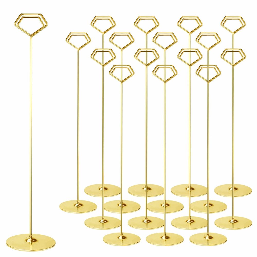 Urban Deco 16PK Table Number Holders 12 Inches Place Card Holder Metal Table Card Holders Picture Holders for Tables, Card Holder Stand for Wedding Dcor Gold Sign Holder