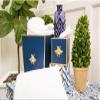 Jayes Studio Regency Line, Decorative Tissue Box Holder for Bathroom, Bee Detail, Gold Trim, Hand Painted Metal, Luxury Tissue Cover, Size 6x5x5 (Navy) view 2