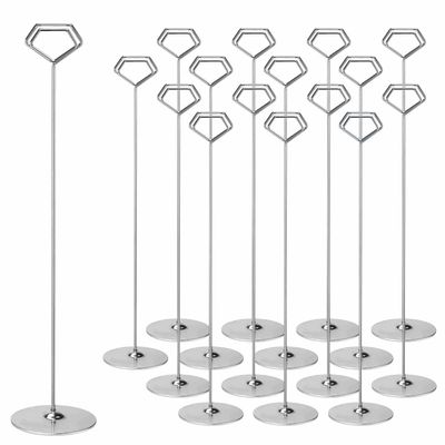 Urban Deco 16PK Table Number Holders 12 Inches Place Card Holder Metal Table Card Holders, Picture Holders For Tables, Card Holder Stand For Wedding Dcor - Silver Sign Holder