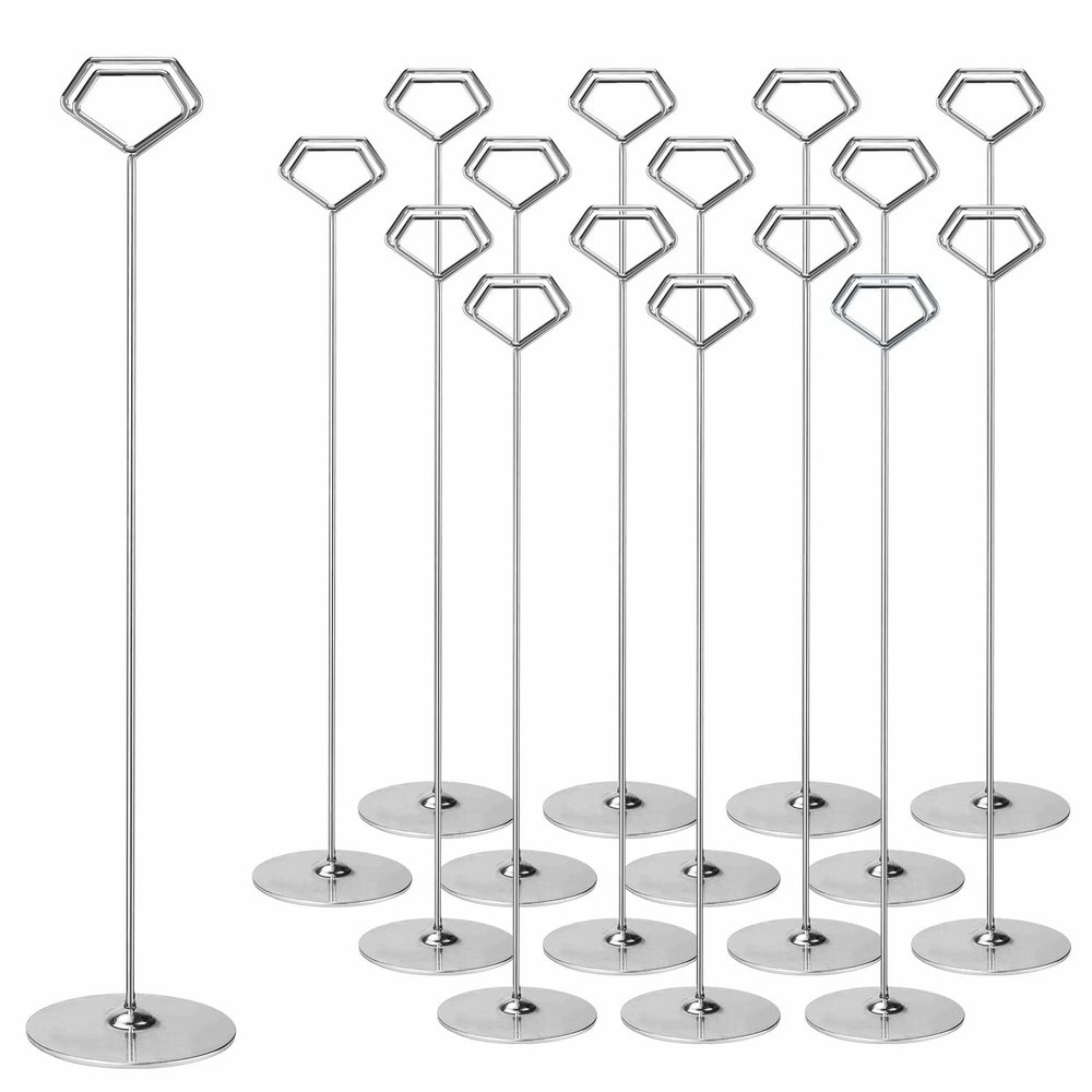 Urban Deco 16PK Table Number Holders 12 Inches Place Card Holder Metal Table Card Holders, Picture Holders For Tables, Card Holder Stand For Wedding Dcor - Silver Sign Holder