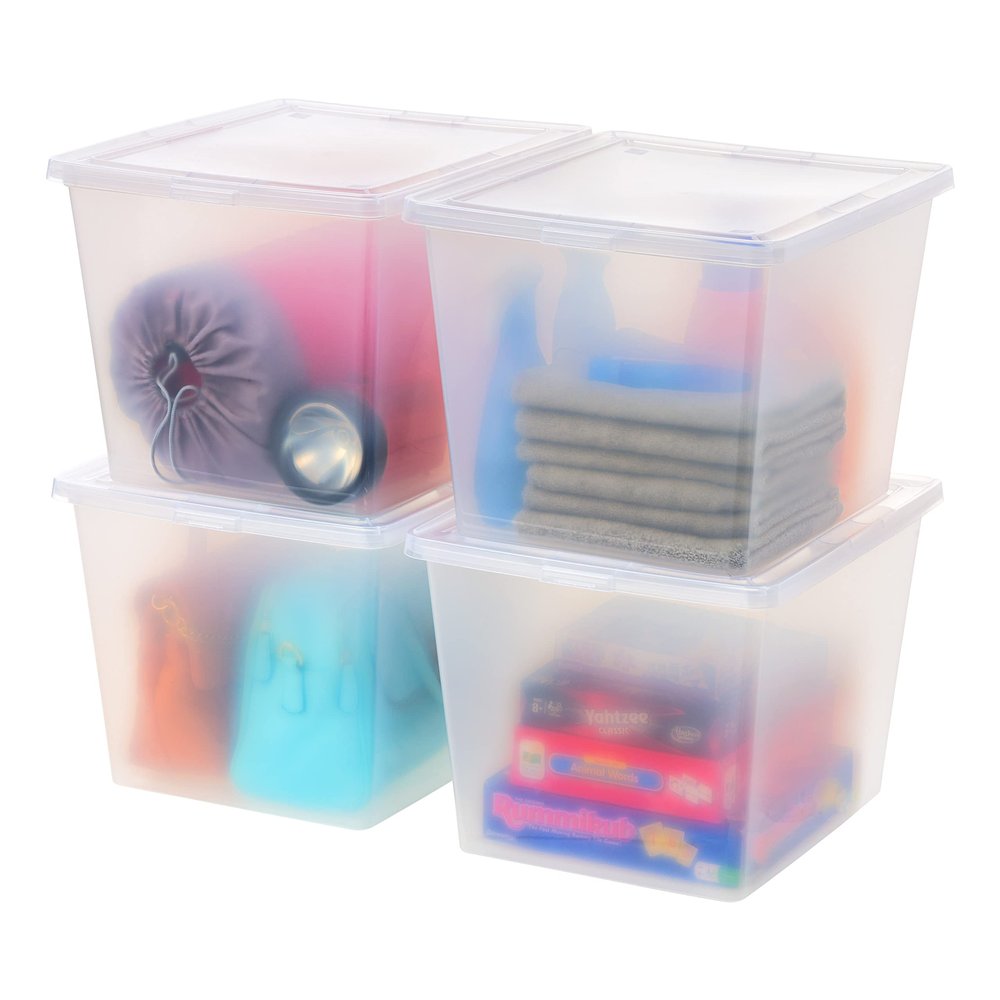 IRIS USA 4-Pack Storage Bins with Lids, 36 Quart, Clear Stackable Containers Box Organize Shoes Closet Shelves Clothes Blankets Towels - BPA-Free Plastic
