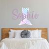 Custom Name Mermaid Nursery Wall Decal - Girls Personalized Name Mermaid Wall Sticker - Custom Name Sign - Custom Name Monogram - Girls Nursery Wall Decor (330149) (17" Wide x 11" high) view 1