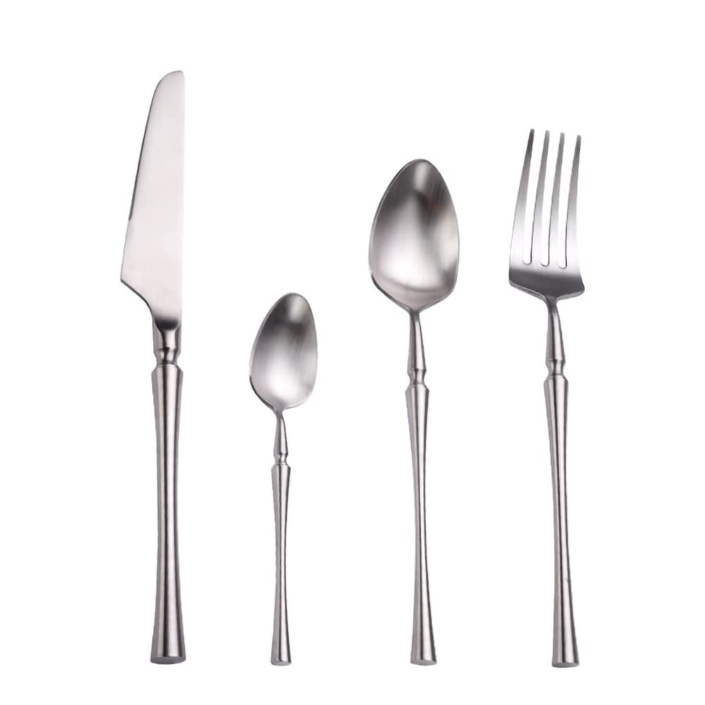 24 Piece Silverware Set for 6, Matte Thickened 1810 Stainless Steel Flatware Set, Modern Dinner Set, Spoons and forks Set in Home and Kitchen, Dishwasher Safe