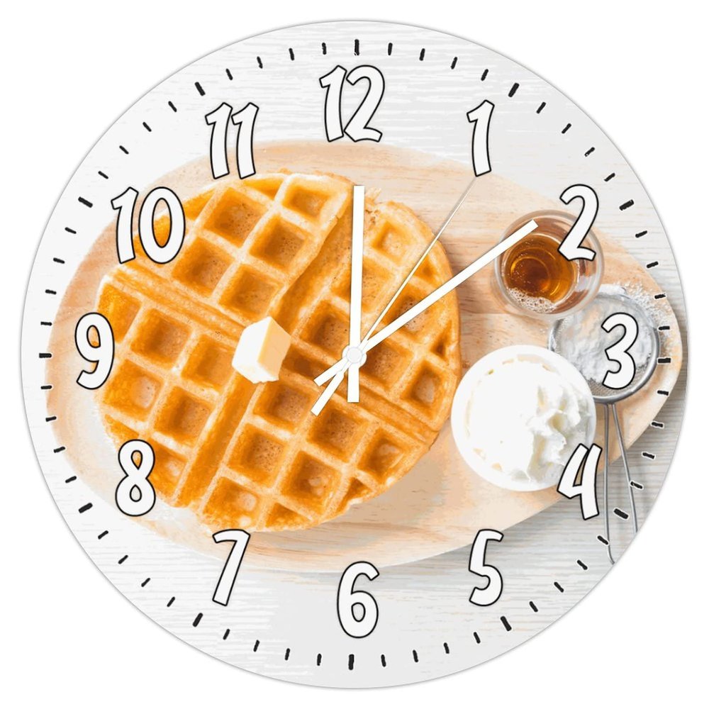 Waffle Cream Round Clock 10Inch Round Clocks Food Kitchen Decor Hanging Wall Clocks Non Ticking Silent Wall Clocks Restaurant Decoration Clock Modern Decor for Bathroom Bedroom Birthday Gift