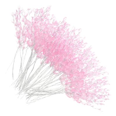Veemoon 50Pcs Artificial Stem with Crystal Acrylic Drop String Pearls Sticks Bridal Wedding Pearl Bouquet for Home Party Decor Pink
