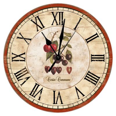 Retro Cherry Round Clock 12Inch Round Clocks French Cherry Wall Clocks Battery Operated Wall Clocks Retro Rustic Style Kitchen Clock for Kitchen Dinning Room Birthday Housewarming Gift