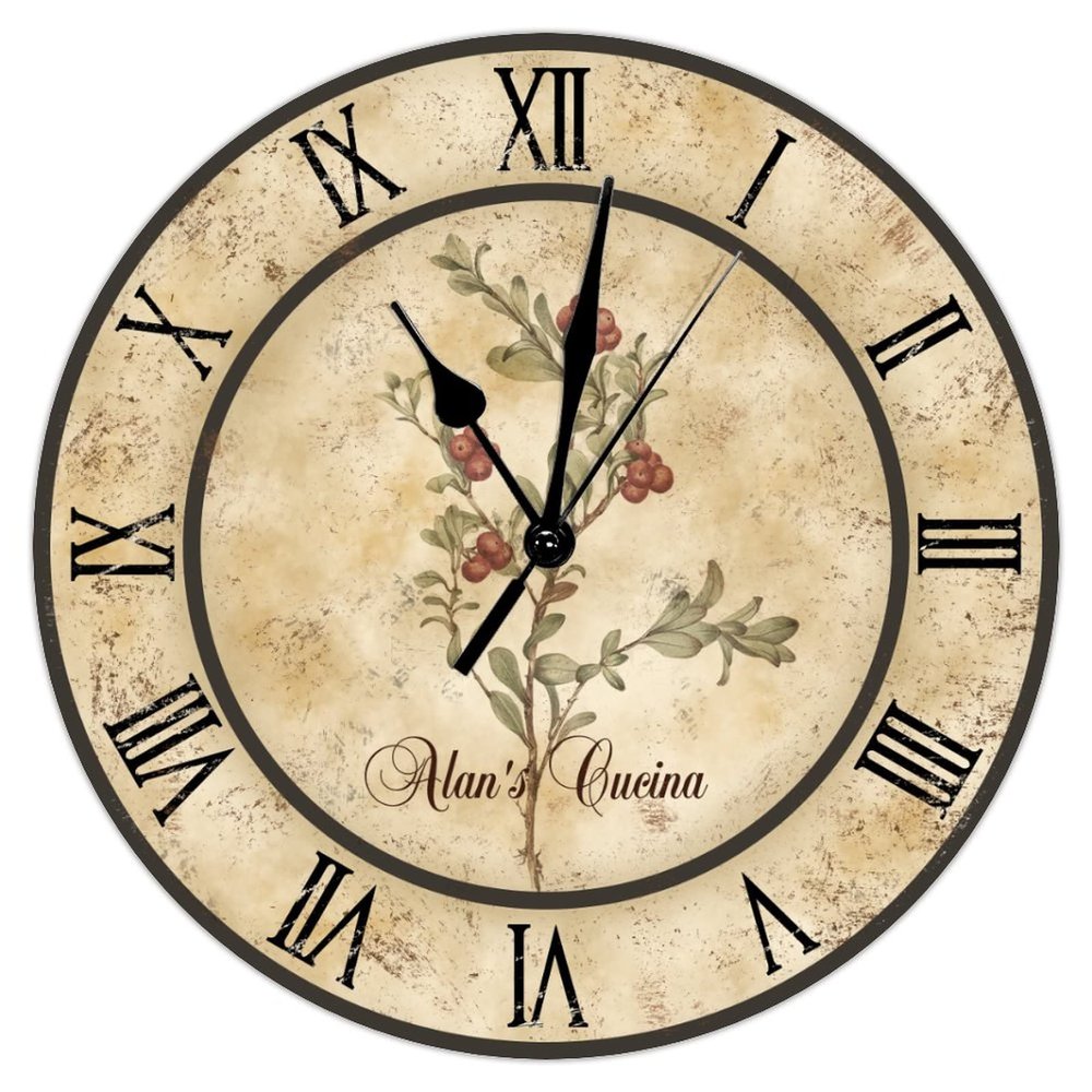 Raspberry Rustic Round Wall Clock Battery Operated Hanging Wall Clocks French Raspberry Clock Vintage Country Style for Kitchen Bedroom Office Round Fruit Clock 10Inch Birthday Housewarming Gift