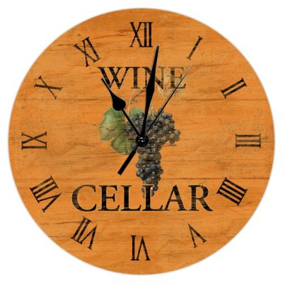 Wine Cellar Vintage Orange Wooden Decorative Wall Clock 15Inch Round Clocks Grape Winery Wooden Decorative Wall Clocks Silent Non-Ticking Wall Clocks Rustic Farmhouse for Home Office School