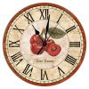 Cherry Retro Wooden Clock Non Ticking Operated Wood Wall Clocks French Cherry Clock Rustic Farmhouse for Laundry Room Bedroom Round Kitchen Decor Fruit Clock 15Inch Birthday Housewarming Gift view 1