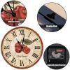 Cherry Retro Wooden Clock Non Ticking Operated Wood Wall Clocks French Cherry Clock Rustic Farmhouse for Laundry Room Bedroom Round Kitchen Decor Fruit Clock 15Inch Birthday Housewarming Gift view 3