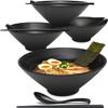 BESTonZON Japanese Style Ramen Bowls, Soup Bowl Hard Plastic Dishware Ramen Bowl Set with Matching Spoon and Chopsticks for Udon Asian Dishes (4, Black, 9 inches) view 1
