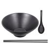 BESTonZON Japanese Style Ramen Bowls, Soup Bowl Hard Plastic Dishware Ramen Bowl Set with Matching Spoon and Chopsticks for Udon Asian Dishes (4, Black, 9 inches) view 4