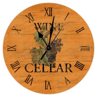 Wine Cellar Vintage Orange Round Clock Non Ticking Operated Decorative Wall Clocks It is Wine O'clock Wall Clocks Retro Rustic Style for Dinning Living Room Round Clock 12Inch Birthday Gift