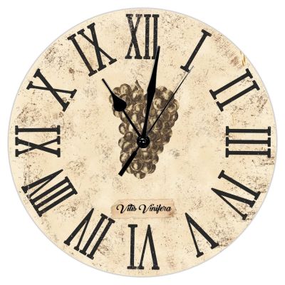Vintage Grape Bar Decor Decorative Wall Clock 15Inch Round Clocks Rustic Grape Wood Wall Clocks Non Ticking Operated Wall Clock Tuscan Country Style For Laundry Room Bedroom Birthday Housewarming Gift