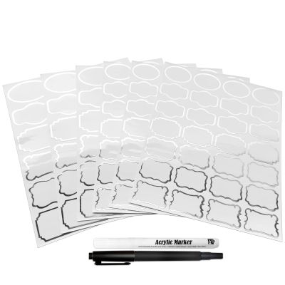 Kitchen Pantry Food Containers Clear Labels with Silver Border, 138 Waterproof Removable Write-on Sticker Labels Tags to Organize Spice Jars Condiment Flour Sugar Canisters Storage Bins,Free 2 Markers