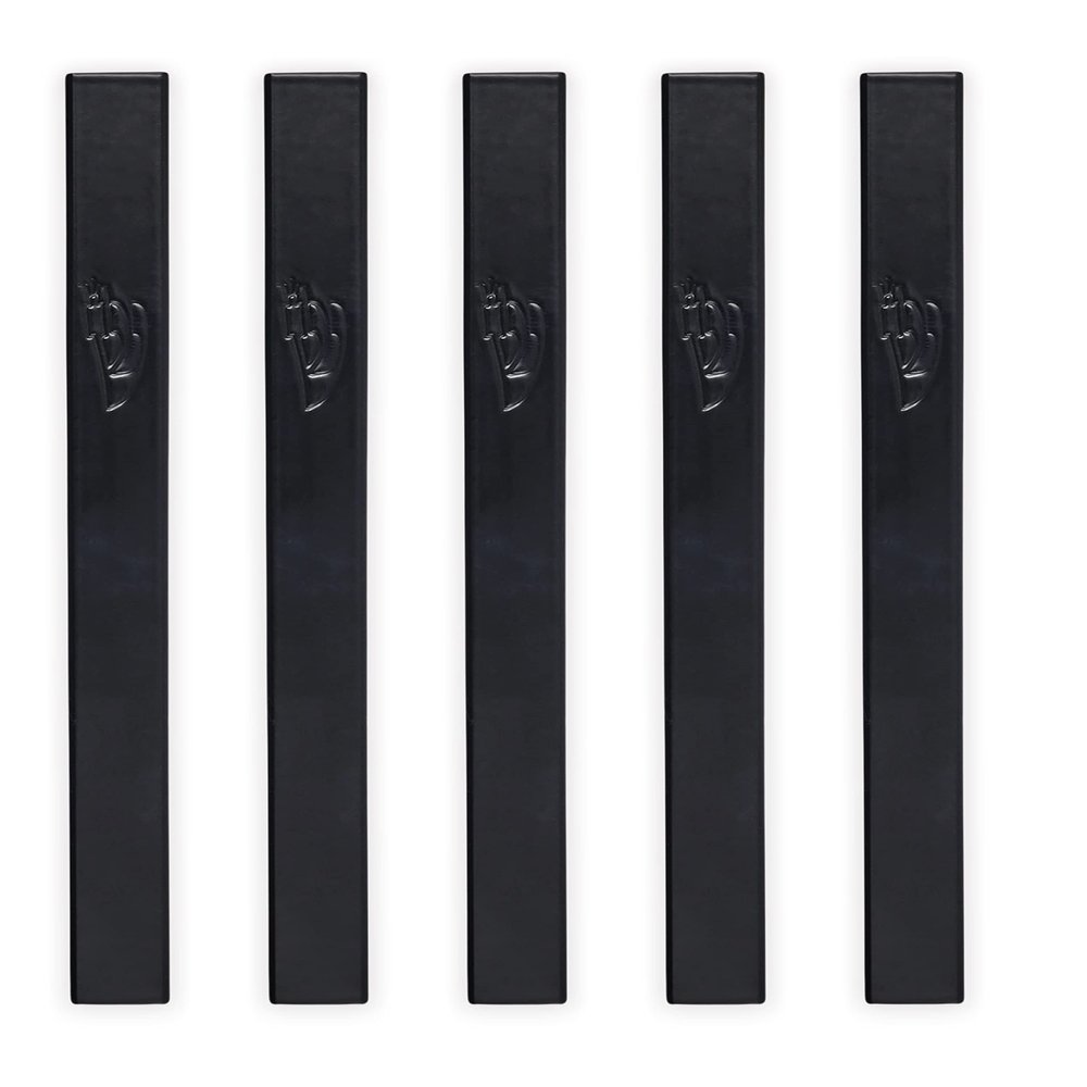Ateret Judaica 5 Pack Aluminum Mezuzah Case| Fit up to 5" / 12cm Mezuzah Scroll | Easy Peel and Stick (Scroll Not Included) | Waterproof Case Protection (Black)