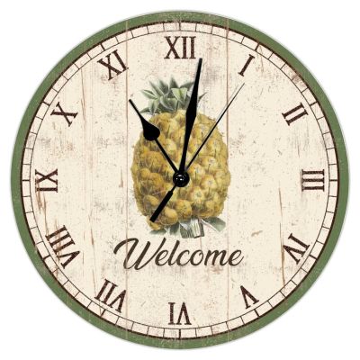 Retro Pineapple Art Clock 10Inch Round Clocks Pineapple Summer Welcome Wall Clocks Silent Non-Ticking Clock Farmhouse Home Decoration Kitchen Clock for Kitchen Bedroom Office Birthday Gift