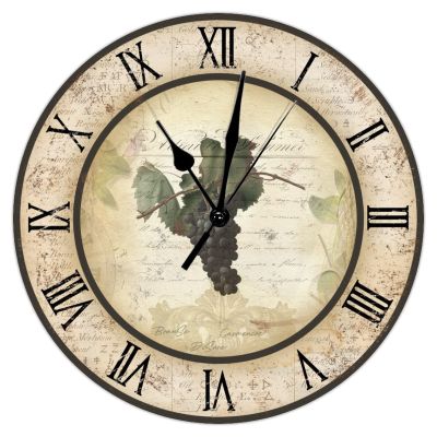 Grape Wine Cellar Art Clock French Vintage Grape Wooden Wall Clocks Non Ticking Operated Wall Clock 12Inch Round Wall Clock Vintage Retro for Home Office School Birthday Housewarming Gift